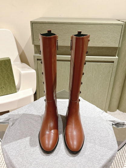 Gucci Button Boots Brown Black Sheepskin 484876