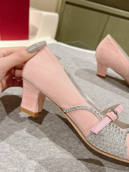 VT Bowow Embellished Pumps 45mm Light Pink Fabric 659204