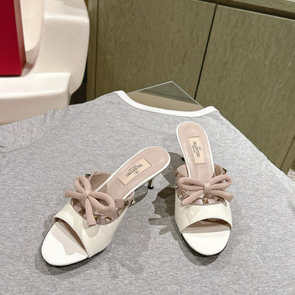 VT Rockstud Sandals 6cm White Patent Leather 659207