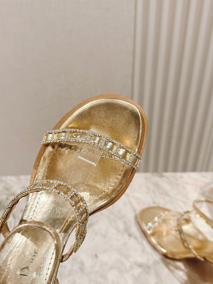 CD Diorissime Heeled Sandal 85 mm Gold Metalic Lambskin  483073