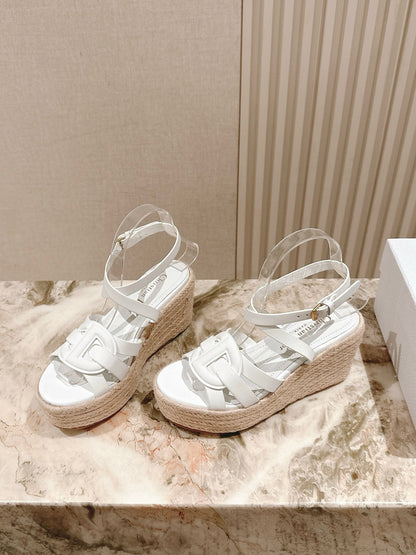 CD D-Club Wedge Sandal 85mm White Calfskin 483080