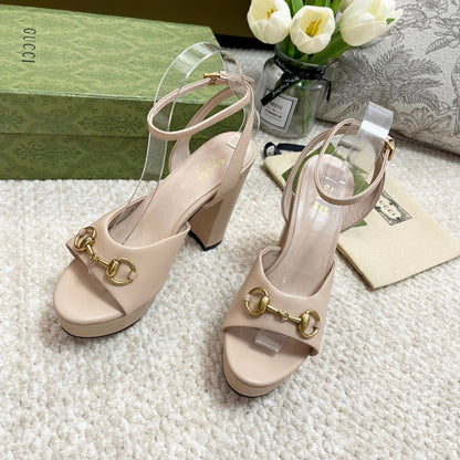 Horsebit 11cm Platform Sandal Cream Calfskin