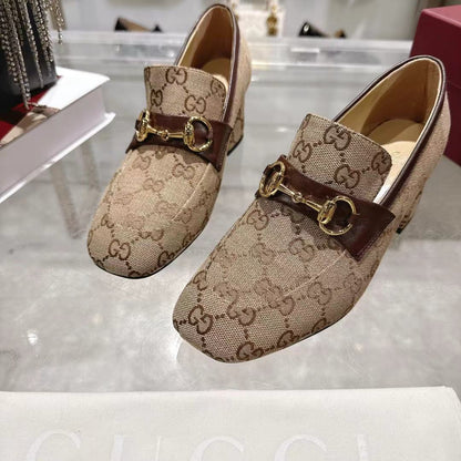 GG Women's Loafer Pump 55mm Horsebit Beige Canvas 502604