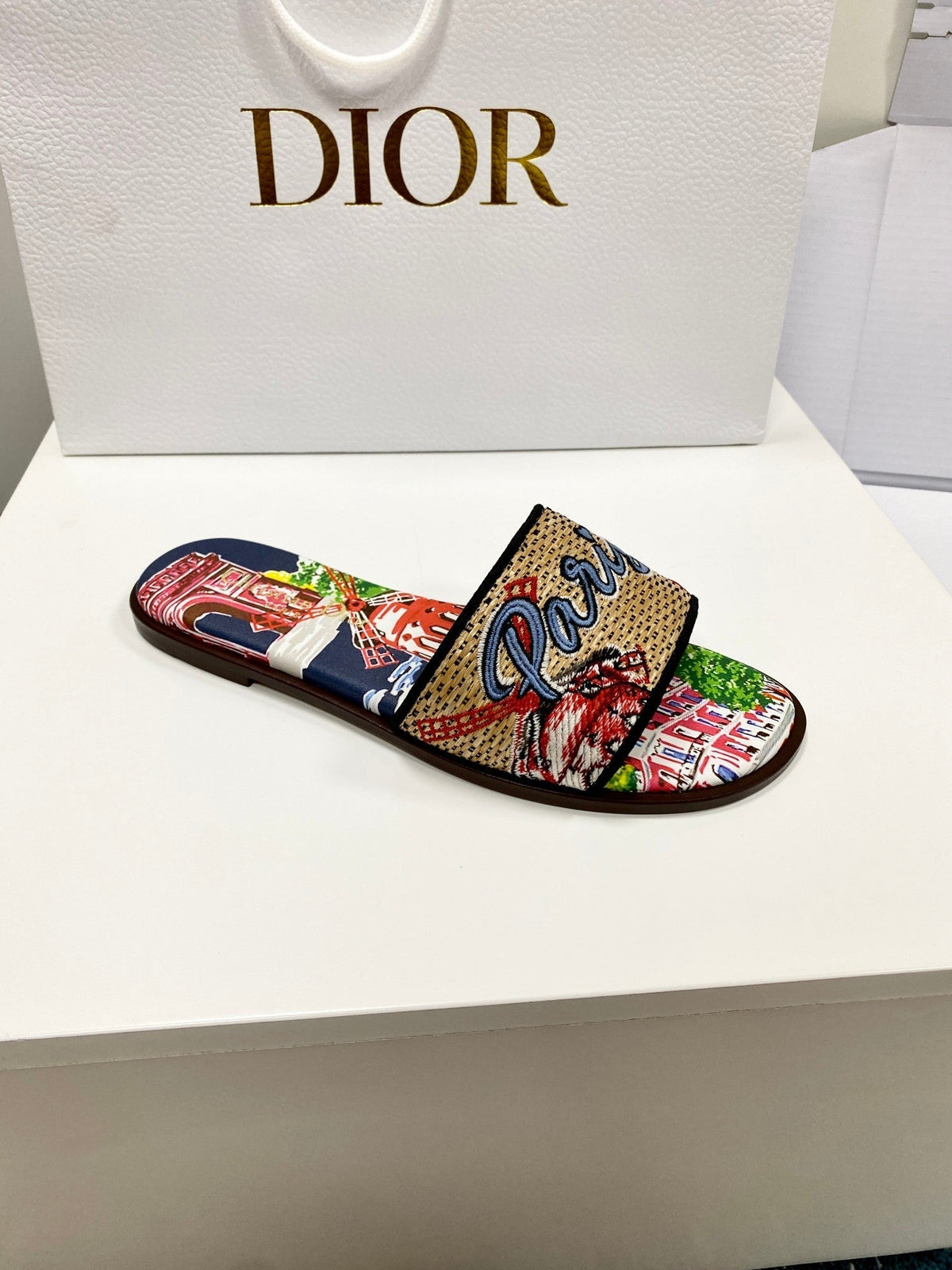 CD 26s Embroidered Sandals Beige Multicolor Canvas Leather 683009