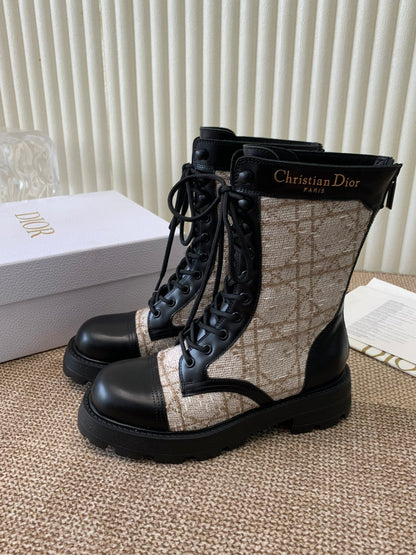 CD D-Unit Ankle Boot In Beige Mix Black Tweed Fabric And Cowhide 113478