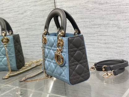 Lady Bag 17cm Celeste Blue Grey Lambksin