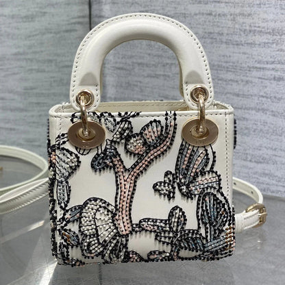 Dior 2026 Butterfly Embroidery Bag 12cm White Mix Color Leather 352067