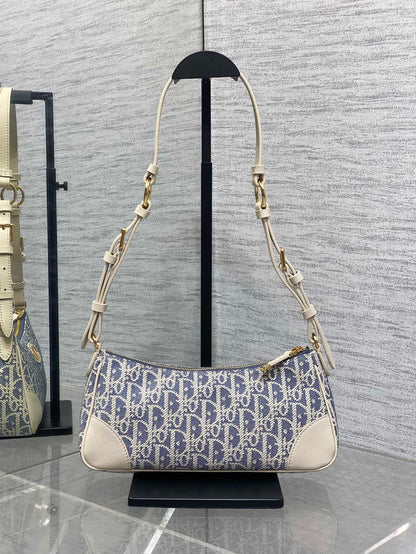 CD Cigale mini bag 26 blue raffia-effect fabric