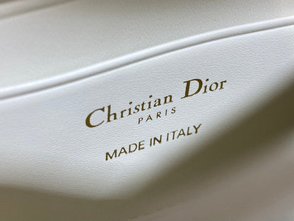 Dior 2025 Microbead Sequin Embroidery Bag 21cm White Gold Calfskin 270503
