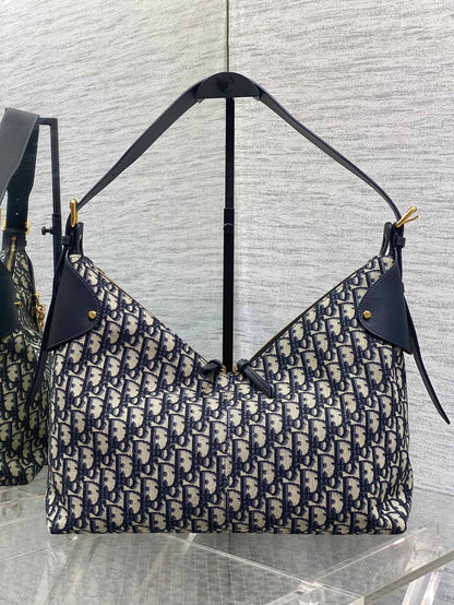 Dior 2025 Voyage Bag 34cm Navy Blue mix Beige Canvas Leather 270576