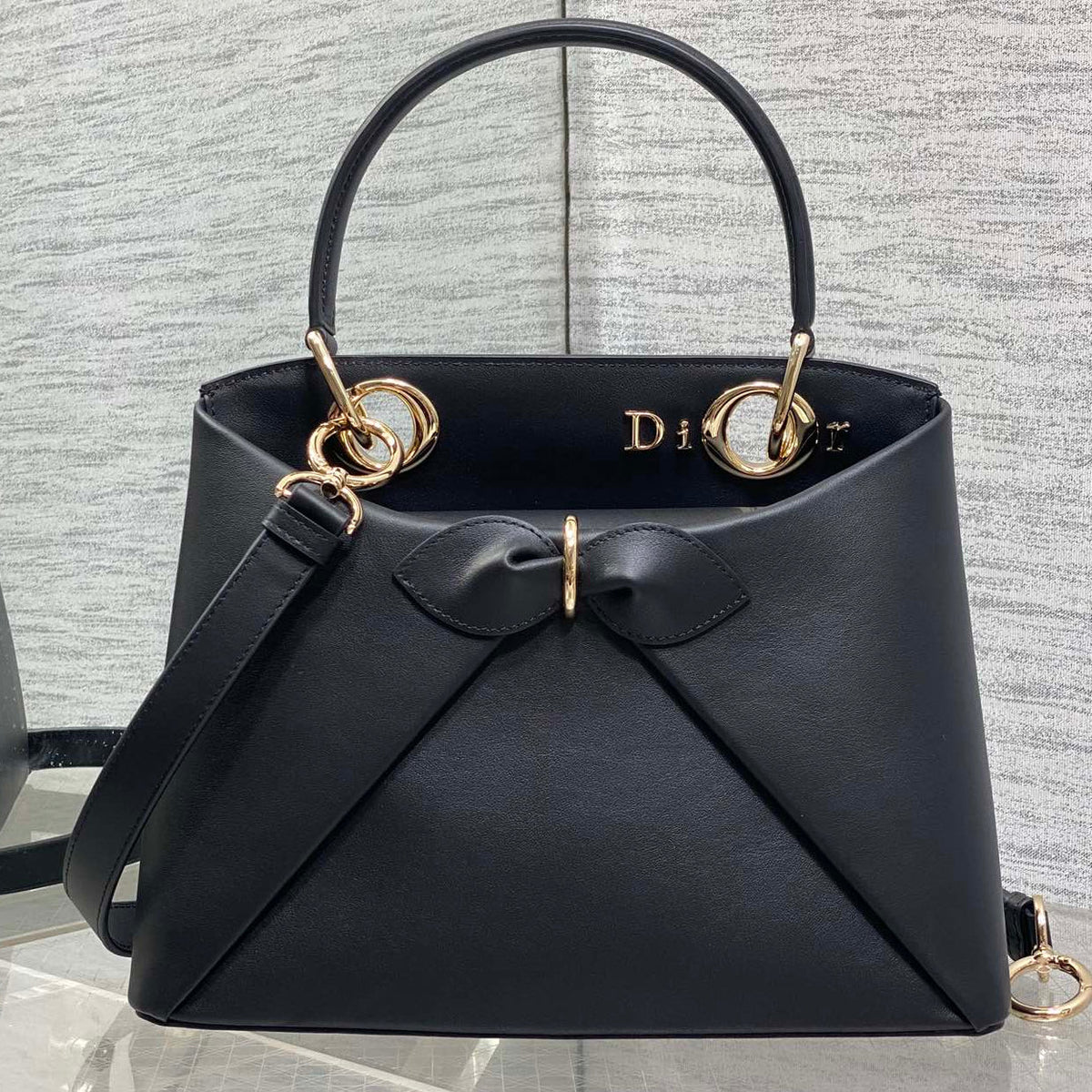 Dior 2025 Bow Bag 28cm Black Leather 272519