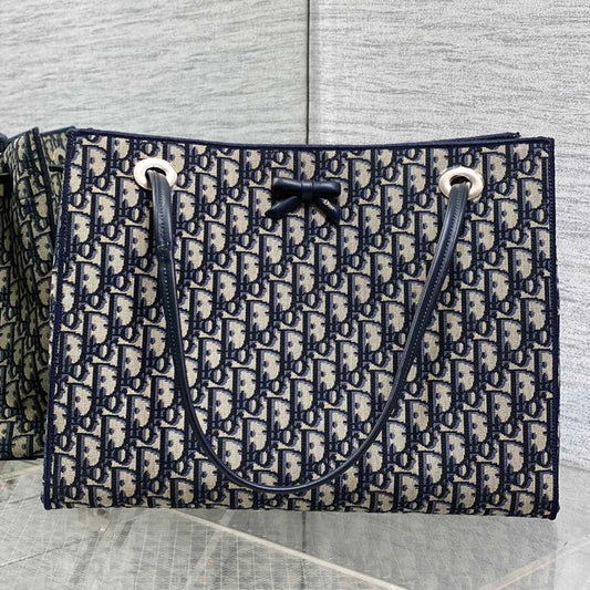Dior 2026 Medium Shopping Bag 37cm Blue Beige Canvas Leather 284285