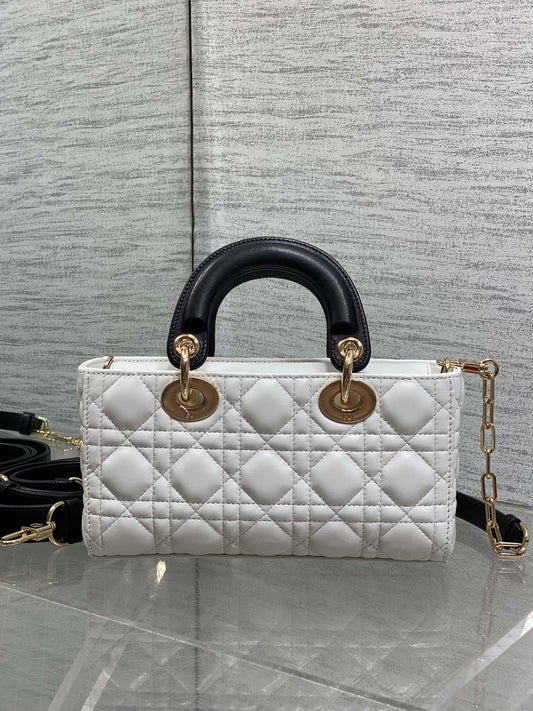 Dior 2026 Lady Bow D-Joy Bag White Black Lambskin With Diamond Hardware 284141