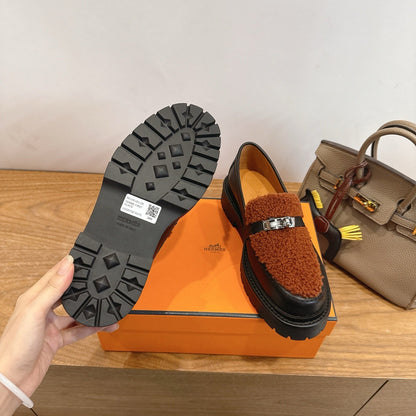 HM 26ss Loafers Black Brown Wool Calfskin 638436