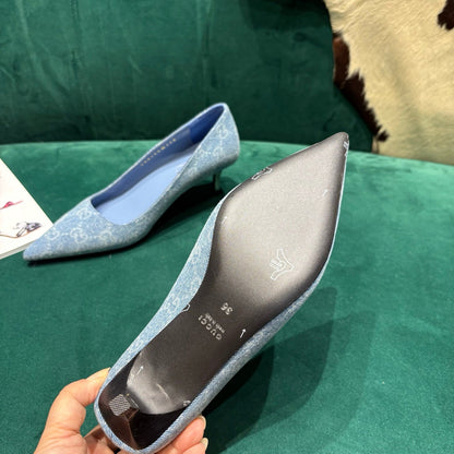 GG Pointed-Toe Slingback Light Blue Canvas 741264