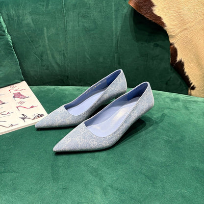 GG Pointed-Toe Slingback Light Blue Canvas 741264