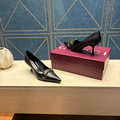 GG 26s Signoria Horsebit Pumps 7cm Black Leather 106950