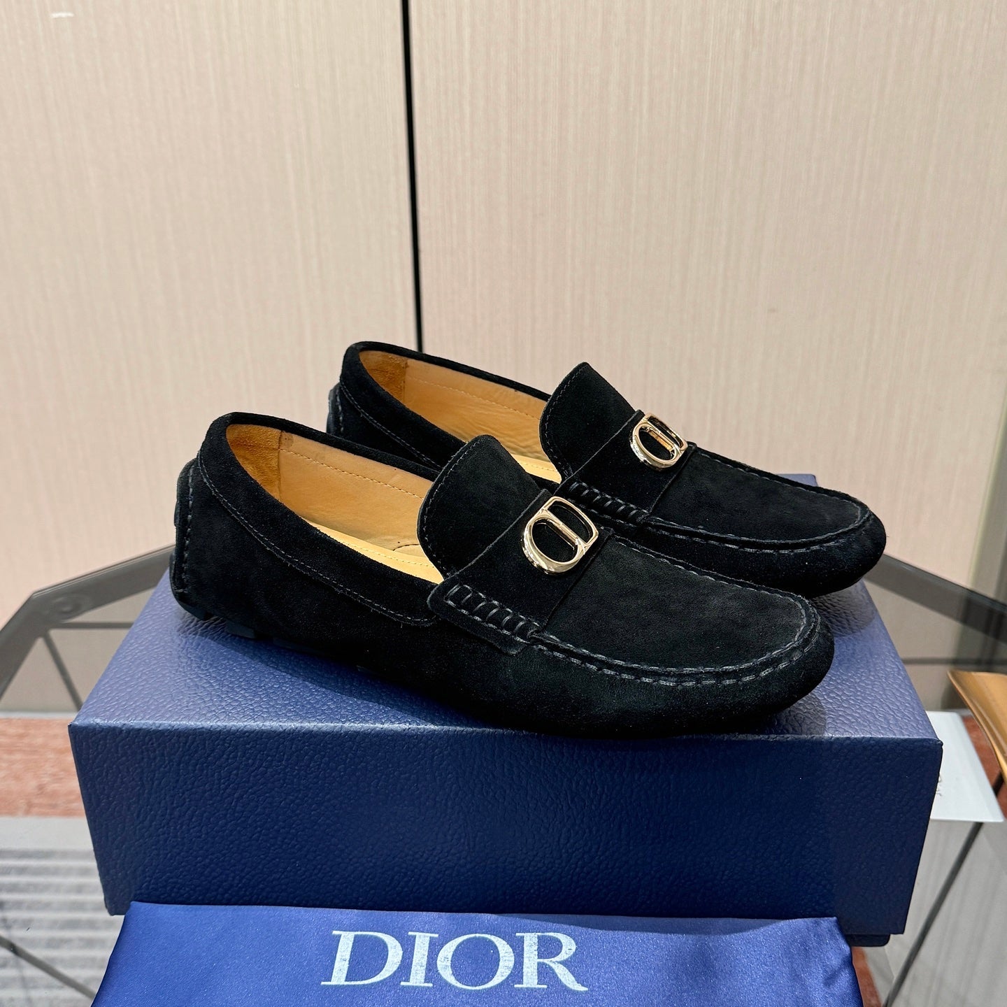 CD Odéon Men’s Loafer Black Gold Suede 664112