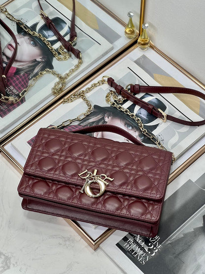 MY CD 24 TOP HANDLE BAG BURGUNDY LAMBSKIN