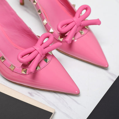 Valentino Rockstud Bow Slingback Fusca Pink Patent Leather Pump 60mm
