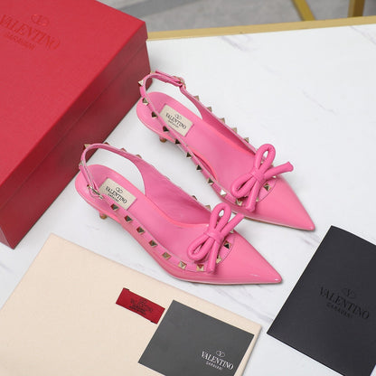 Valentino Rockstud Bow Slingback Fusca Pink Patent Leather Pump 60mm