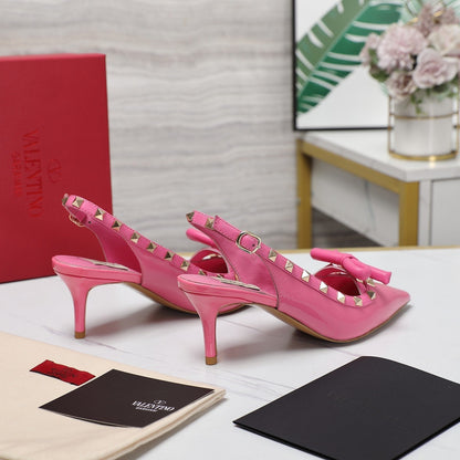 Valentino Rockstud Bow Slingback Fusca Pink Patent Leather Pump 60mm
