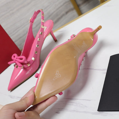 Valentino Rockstud Bow Slingback Fusca Pink Patent Leather Pump 60mm