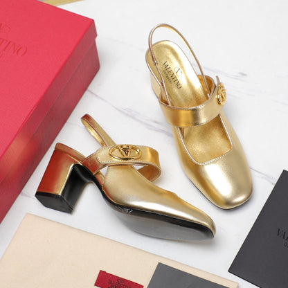 The Bold Edition Vlogo Slingback 65 Deep Mouth Half Drag Heels Gold Calfskin