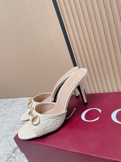 GG Sandal With Horsebit 8.5cm White Shiny Leather 752223