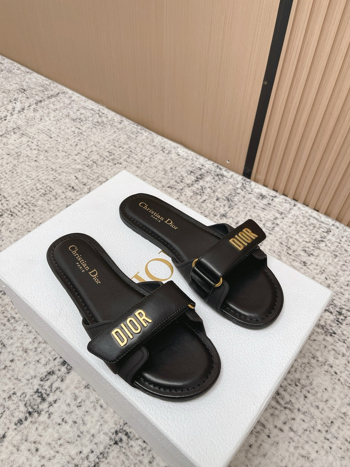 CD Dioriviera Dioract Slides Black Cowhide 752399