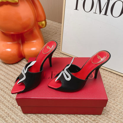 VT 26s Coeur Vipère Sandal 10cm Black Leather 855262