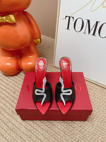 VT 26s Coeur Vipère Sandal 10cm Black Leather 855262