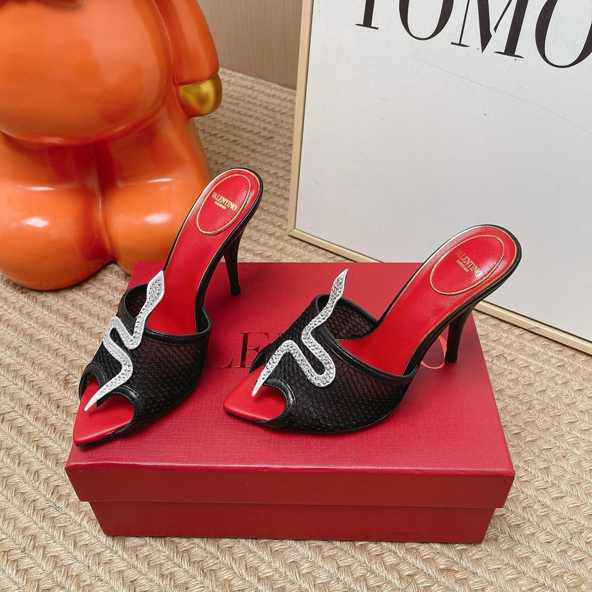 VT 26s Coeur Vipère Sandal 10cm Black Mesh Leather 855266
