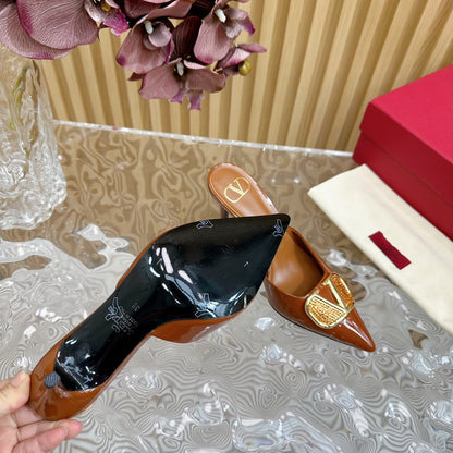 Vlogo Signature with Crystals Slingback Pump 70 Brown Calfskin