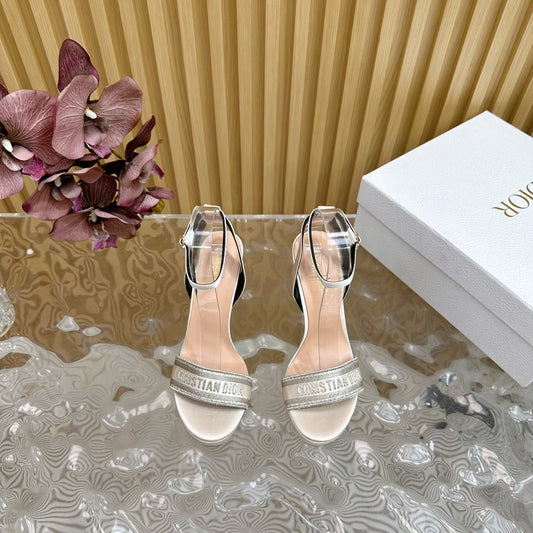 CD Dway Heeled Sandal 120mm White Grey Silk And Lambskin