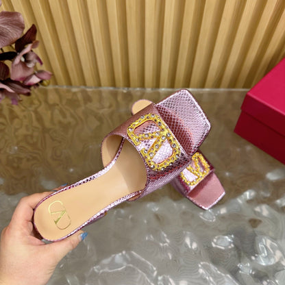 VT 25 Vlogo Mule Pink Snakeskin Leather 331929