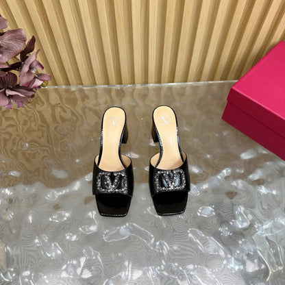 VT 25 Vlogo Mule Black Snakeskin Leather