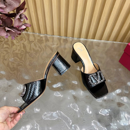 VT 25 Vlogo Mule Black Snakeskin Leather