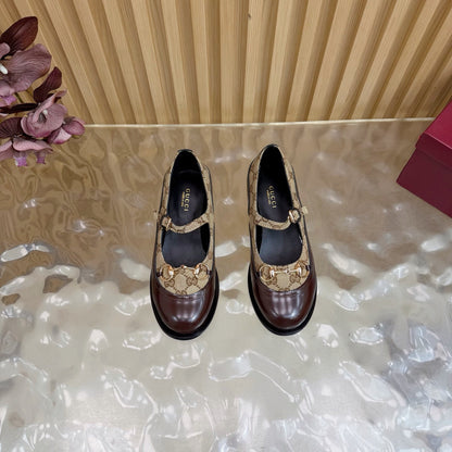 GG 26 Slip-on Brown Beige Sheepskin Double G Denim 589460