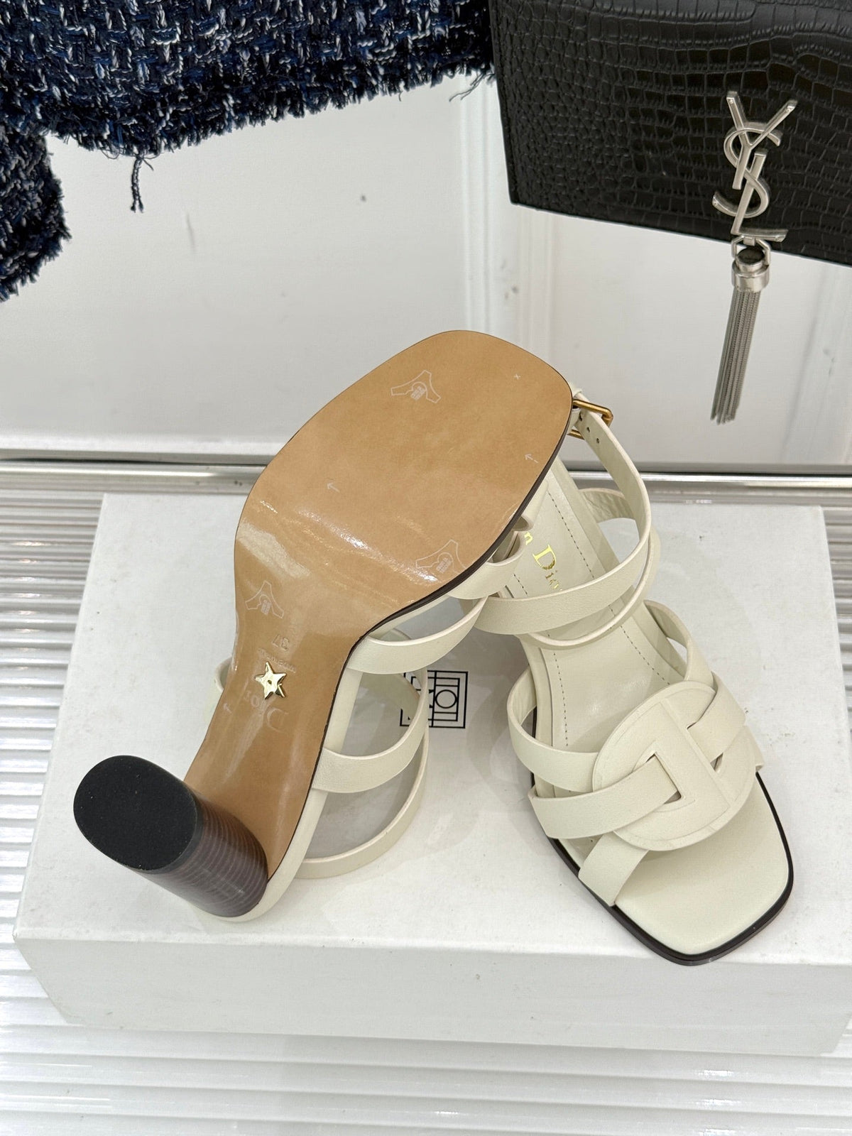 CD D-Club Heeled Sandal 80mm Cream Calfskin 473830