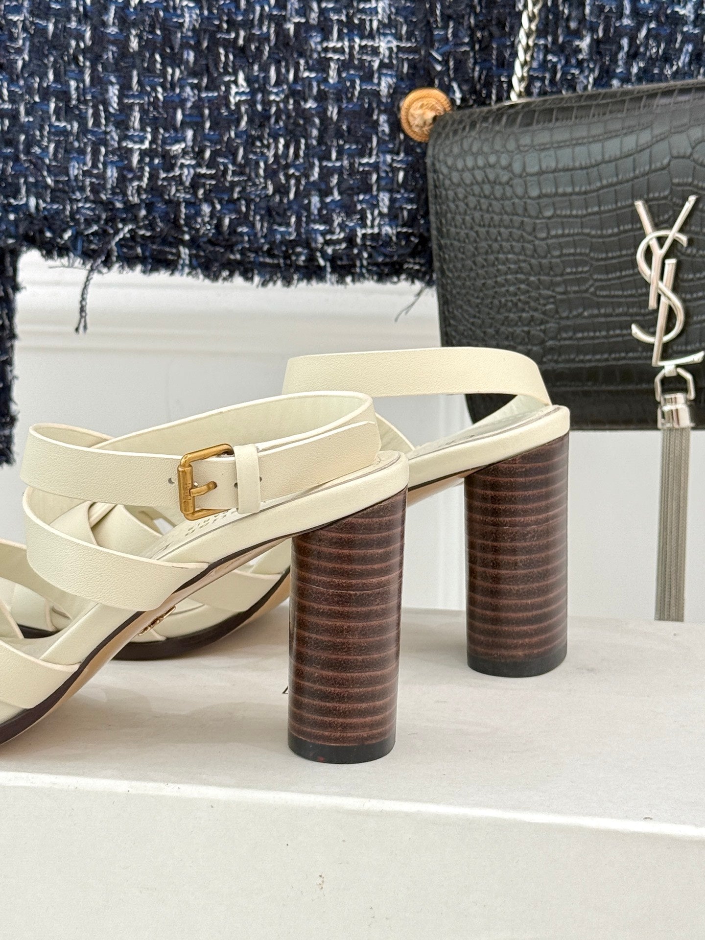CD D-Club Heeled Sandal 80mm Cream Calfskin 473830