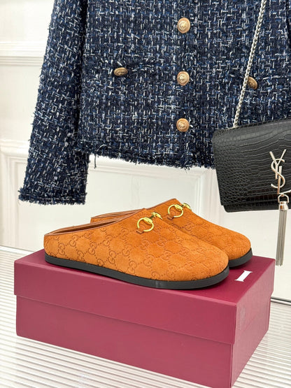 GG Mule With Horsebit Orange Suede 905743
