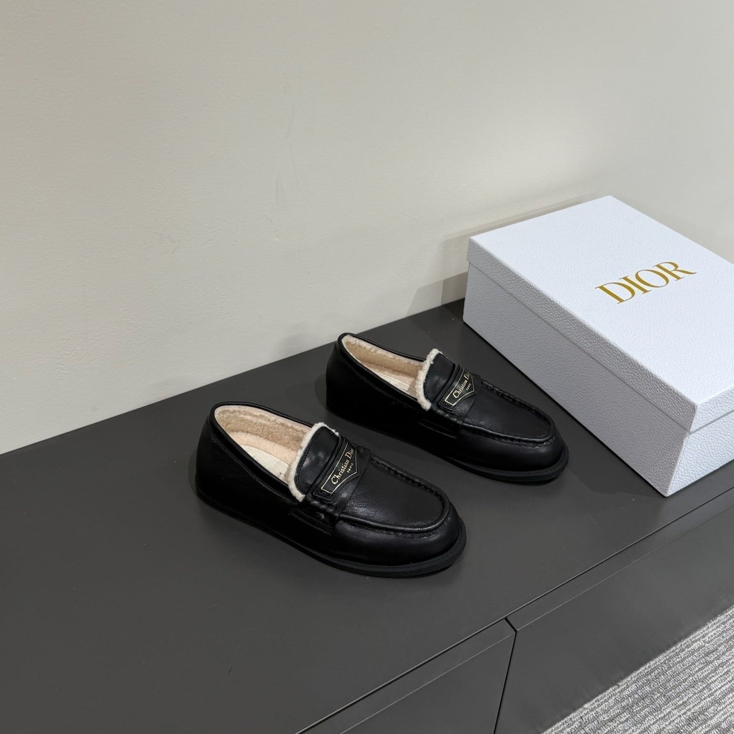 CD Loafers In Black Lambskin And Fleece Lining 109291