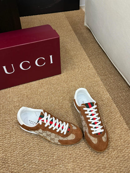 GG 26s Shift Sneakers Brown Suede Canvas 691475