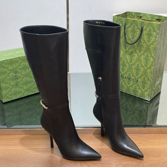 GG 26s Signoria Long Boot 10.5cm Black Cowhide 997216