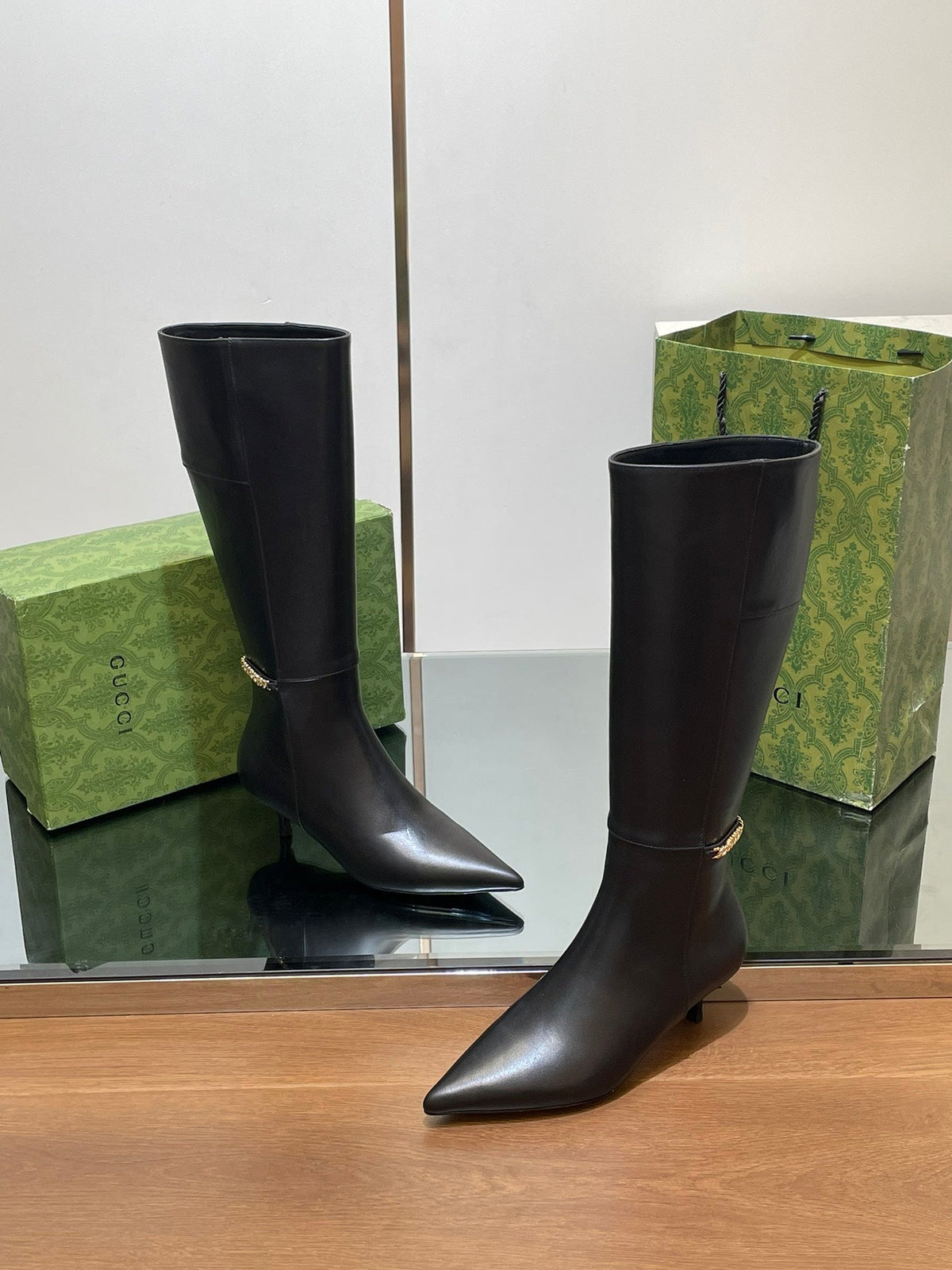 GG 26s Signoria Long Boot 4.5cm Black Cowhide 997217