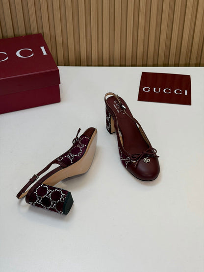 GG 26s Embellished Slingback Pumps Burgundy Velvet 997163