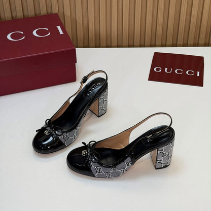 GG 26s Embellished Slingback Pumps Black Patent Leather Mesh 997167