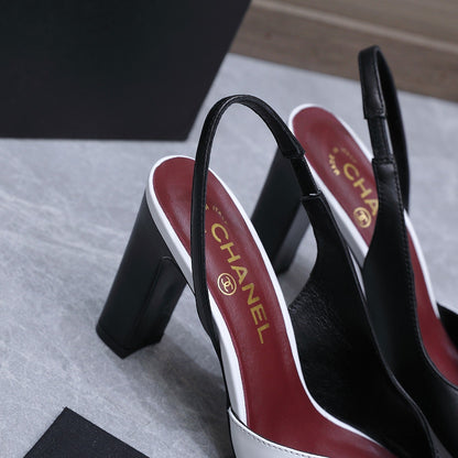 Chanel 2026 High-Heeled Slingback 85mm Black White Suede Leather 758408