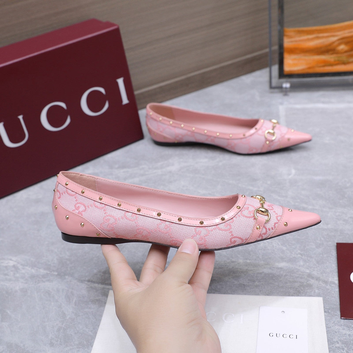 GG Savoy Ballerina Light Pink Denim Leather 864280